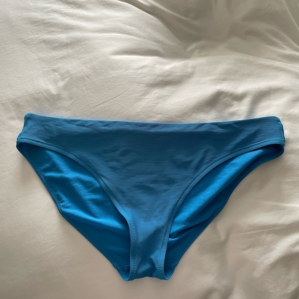 Athleta Blue Ribbed Mid Rise Bikini Bottom Size XL